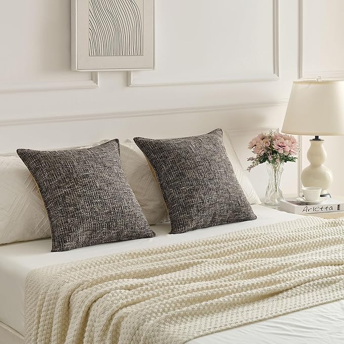 FUTEI Coffee Decorative Throw Pillow Covers 24x24 Inch Set of 4,Soft Chenille Tweed Textured Euro Pillow Shams,Modern Home Decor for Couch Bed Living Room