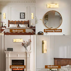 Modern Brass and Alabaster Wall Sconce 14.17in with Spanish Marble and an Elegant Dimmable LED (3000K Warm Light) for Bedroom Living Room Hallway Bathroom