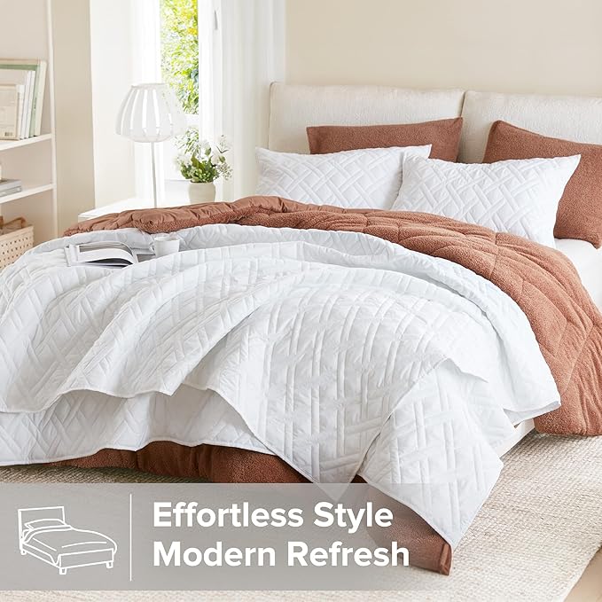 Comfort Spaces Queen Quilt Set Modern Reversible Diamond Coverlet Queen Bedding Set Cozy Quilted Winter Layer, All Season Lightweight Soft Queen Size Quilt, Kienna, Full/Queen White Diamond 3 Piece