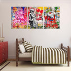 Novatique Colorful Graffiti Canvas Wall Art Street Banksy Wall Art Modern Street Teen Pictures Ready to Hang Banksy Graffiti Posters for Bedroom Living Room, 20”x 28”x 3Pcs