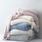 Ultra Soft Fleece Sherpa Blanket King Size,Lightweight Cozy Boho Bed Blanket with Decorative Tassel, Pattern Reversible, 2 Tones Ombre Blue,104”x90”