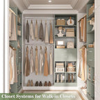 Closet System, 4-8 FT Closet Organizer Tower with 2 Wooden Drawers and 5 Hanging Rods, Can Fit 60 to 96 inch Walk-in Closet System, Crab Green