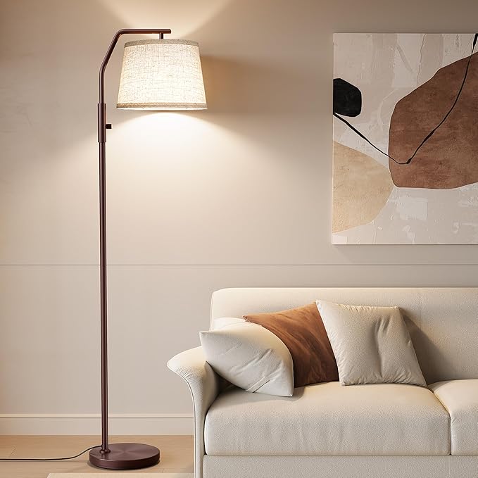 SUNMORY Floor Lamps for Living Room, 9W Bulb Included, Lamp for Bedroom with Adjust Head, Standing Lamp with Rotary Switch, 0-100% Dimmable Floor Lamp for Living Room Bedroom Office Nursery, Brown.
