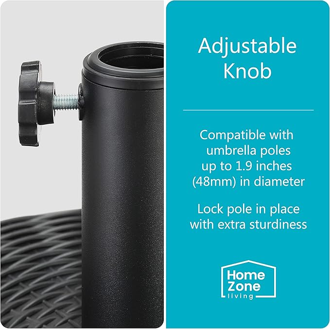 Home Zone Living 40lb Round Fillable Patio Umbrella Base Stand, 18in, Pole Holder, Water, Sand, Fits Poles Up to 1.9in(48mm) Diameter, UV Resistant, Lawn, Deck, Backyard, Garden, Spa, Pool, USA-Based