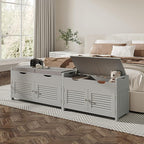 ChooChoo Shoe Storage Bench with Lift Top Storage, Entryway Bench with 2 Cushioned Seats, 3 Compartments, Adjustable Shelf, Shoe Cabinet for Entryway, Bedroom, Living Room, Grey