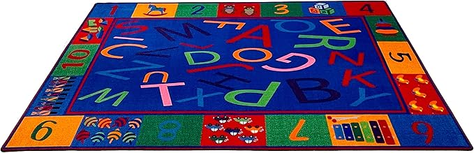 KIDCARPET.COM Alphabet and Numbers Rectangle Classroom Rug | Bordered Area Rug for Preschool Daycare Learning, 6' x 8'6"
