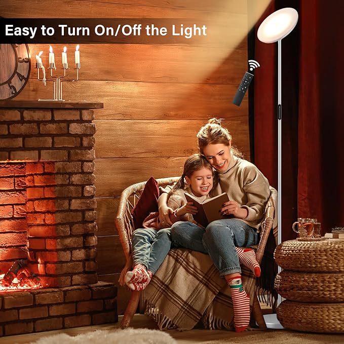 Modern LED Floor Lamp - Remote & Touch Control, 36W/1500LM Sky Torchiere Standing Lamp, Fully Dimmable, 3 Color Temperatures, Ideal for Living Room & Bedroom, Easy to Assemble(Grey)