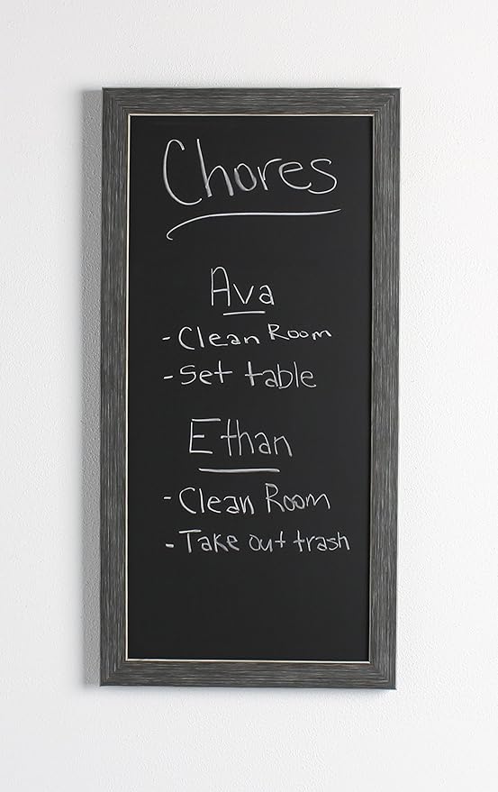 DesignOvation Wyeth Framed Magnetic Chalkboard, 13" x 26", Gray