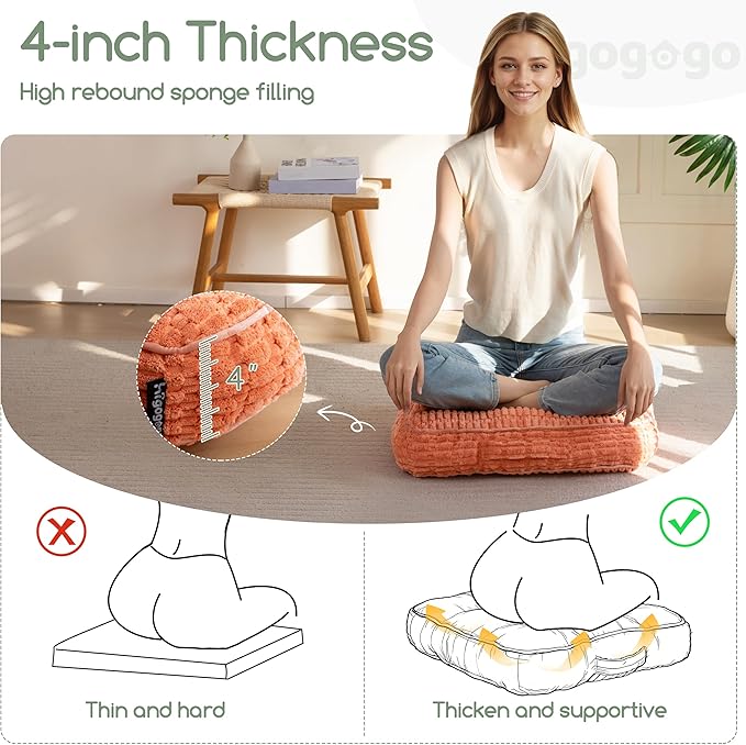 Washable Floor Pillow Cushion for Adults, Meditation Cushion Pillow, Removable Tufted Blended Corduroy Cover, Large Square Floor Sitting for Tatami Living Room or Yoga, 22x22 Inch, Machine Washable