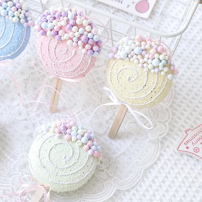 Colorful Macaron Lollipop Party Decorations - 6 Candy Gift Hanging Ornaments for Christmas, New Year, Easter, and Birthday Celebrations