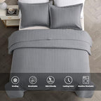 Maple&Stone Quilt Set Queen Size, Lightweight Grey Bedspread Ultrasonic Chevron Pattern Light Coverlet for All Season Comforter Bedding Decor - 3 Piece Full Bed Cover Sets