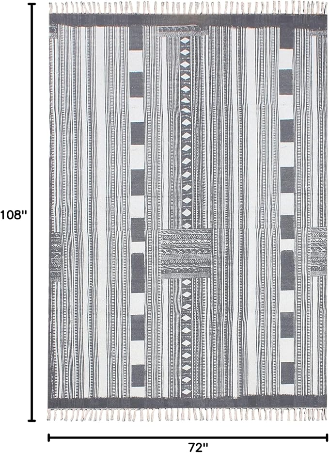 Area Rugs for Living Room 6x9 Kilim Rug Gray & Beige Cotton Dhurrie Striped Thick 0.19 inches Stone Easy Washable Rug Hand Wash Cotton Carpet Flatweave Rug Indoor Outdoor Rugs for Bedroom