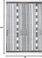 Area Rugs for Living Room 6x9 Kilim Rug Gray & Beige Cotton Dhurrie Striped Thick 0.19 inches Stone Easy Washable Rug Hand Wash Cotton Carpet Flatweave Rug Indoor Outdoor Rugs for Bedroom