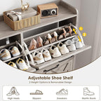 Nicetree Shoe Cabinet with 4 Flip Drawers, Freestanding Shoe Organizer Cabinet, Farmhouse Narrow Shoe Storage Cabinet for Entryway, Foyer, Hallway, Gray