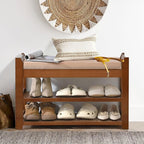 Shoe Rack Bench with Storage 27.6 in, Entryway Bench Shoe Storage with Cushion for Hallway, Bedroom, Living Room