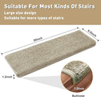 PURE ERA Bullnose Carpet Stair Treads Set Tape Free Non-Slip Indoor Stair Protectors Pet Friendly Rugs Covers Soft Skid Resistant Washable Reusable 9.5" x 30"(7 Pieces,Cream Gray)