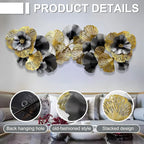 edaknez Extra Large Metal Wall Art, Metal Wall Decor for Living Room, 3D Flower Leaves Wall Decoration, Coastal Nautical Wall Hanging Sculpture, for Indoor Outdoor Black & Gold (B 145x55x6cm)