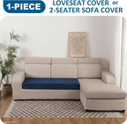 100% Waterproof Couch Cushion Covers Sofa Seat Cover, Stretch Loveseat Covers for Dogs, Reversible Sofa Protector Covers for Kids Pets with Elastic Bottom, Washable(Loveseat Cushion, Navy)