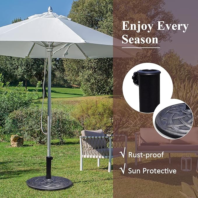 Tangkula 43 lbs Heavy Duty Resin Umbrella Base, Round Parasol Holder with Adjustable Knob for Φ1.5-Φ1.9 Pole, with Beautiful Decorative Pattern, Easy Setup