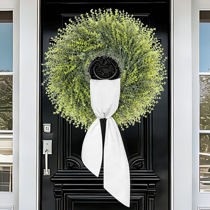 28In Large Boxwoods Door Wreaths for Front Door Spring Summer Outside All Season Green Year Round Artificial Greenery Wreath for Wall Window Rustic Farmhouse Home Outdoor Indoor Decorations