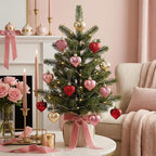 Valery Madelyn 25Pcs Valentine's Day Heart Shaped Ornaments Gift Pack, Christmas Craft Heart Decorations, Red Pink Gold Christmas Baubles Hanging Party Wedding Decor