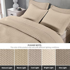 Maple&Stone Quilt Set Queen Size, Lightweight Beige Bedspread Ultrasonic Chevron Pattern Light Coverlet for All Season Comforter Bedding Decor - 3 Piece Full Bed Cover Sets