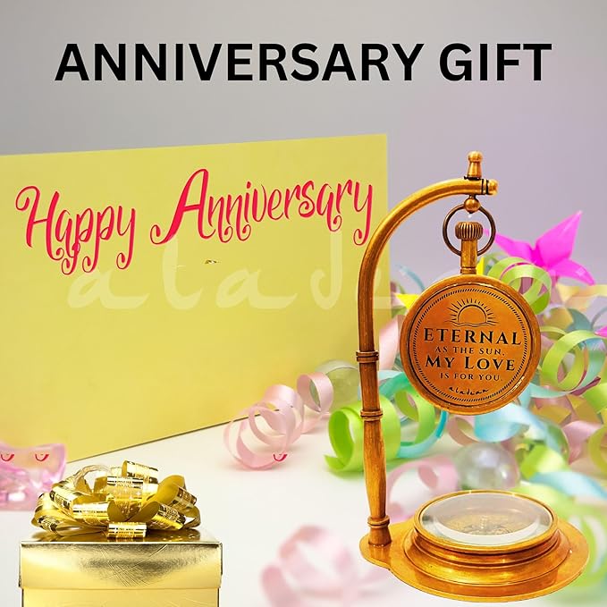Anniversary Table Clock Compass | Romantic Vintage Lovers Decor for Him Her | Wedding Anniversary 50th 40th 25th 20th 1st Gift Idea for Husband Wife Boyfriend Girlfriend (Eternal Love - NEO)
