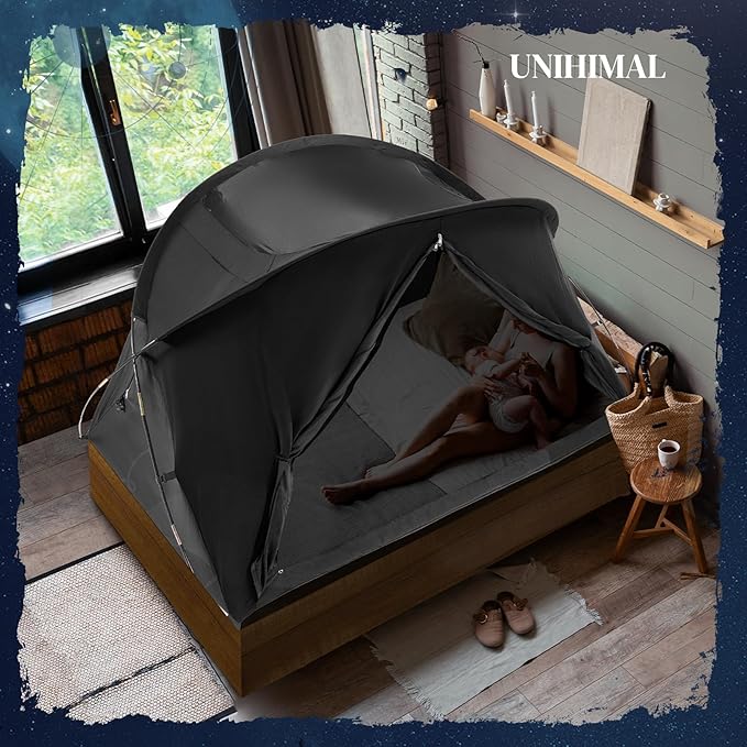 Bed Tent Canopy Full, Blackout Portable Sleep Tent Easy Setup, Breathable Mesh, Privacy Curtains for Adults, Ideal for Indoor