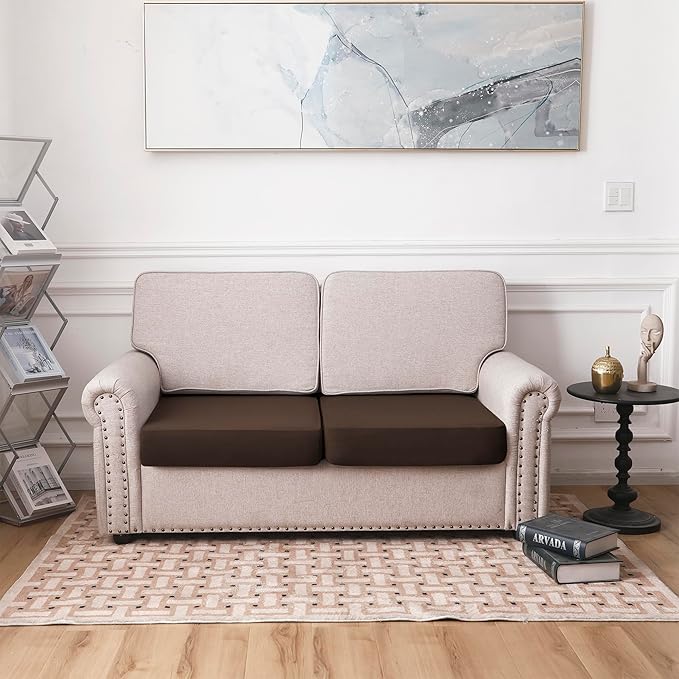 Waterproof Couch Cushion Covers Sofa Cushion Slipcover, Stretch Seat Covers Outdoor Cushion Cover Replacement, Furniture Protector Covers for Pets (2-Piece Loveseat Cushion Cover, Chocolate)
