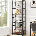 HOMBAZAAR 6 Tier Bookshelf,70 inch Tall Industrial Bookcase with Metal Frame and Open Shelves,Rustic Heavy Duty 6 Shelf Bookcase, Office Book Shelves for Living Room and Bedroom,Brown
