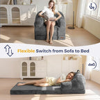 MAXYOYO Folding Sofa Bed with Backrest, Boneless Fold Out Couch Bed with Handle, 2 in 1 Convertible Bean Bag Chair to Floor Sofa Lounger, Comfy Folding Couch for Bedroom & Living Room, Dark Grey
