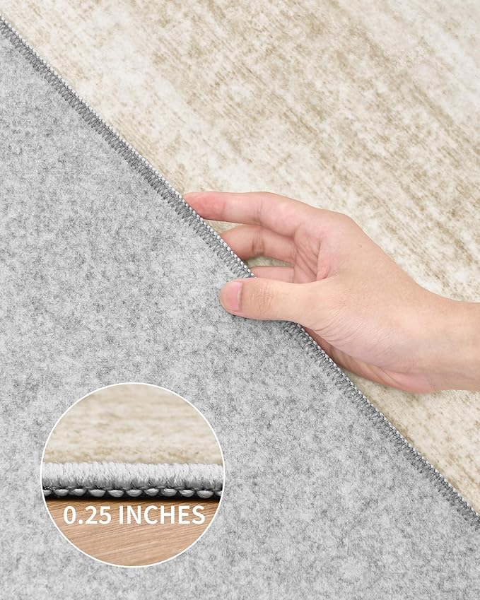 Art&Tuft Runner Rug 2x5 Non-Slip - Low-Pile Washable Runner Rug for Hallway, Soft Distressed Carpet Runner for Bedroom Bathroom Kitchen Laundry Living Room, Beige