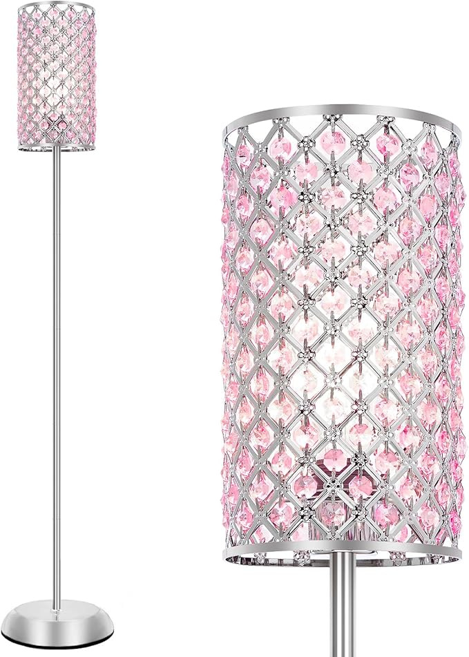 GyroVu Crystal Floor Lamp for Bedroom, Living Room Pink Floor Lamps Modern Tall Lamp with On/Off Foot Switch Glam Standing Light for Girls Bedroom Minimalism Pole Corner Lamp for Office Dorm Hotel