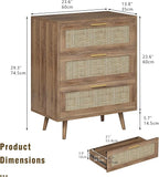 3 Drawer Dresser for Bedroom Rattan Dresser Chest of Drawers with Spacious Storage Boho Clothes Storage Nightstand for Living Room
