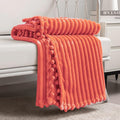 DISSA Fleece Blanket Queen Size – 71x80, Coral - Soft, Plush, Fluffy, Fuzzy, Warm, Cozy – Perfect Throw for Couch, Bed, Sofa - with Pompom Fringe - Flannel Blanket