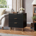 GarveeHome 3 Drawer Dresser for Bedroom, Fluted Modern Nightstand with Deep Drawers, Chest of Drawers with Wide Top, Wooden Dresser Organizer, Side Table for Living Room, Hallway, Kids Room, Black
