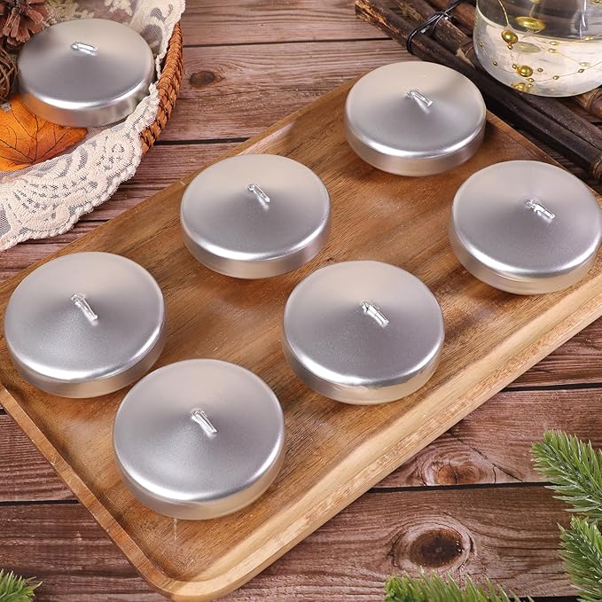 3 inch Floating Candles 8-9 Hours Silver Floating Candle for Centerpieces 30 Packs Unscented Floating Candles 3” Water Candles for Cylinder Vases, Pool, Wedding