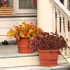 Artificial Fake Plants Flowers for Outdoor Outside Fall Decoration,12 Bundles Faux Silk Orange Daisy in Planter UV Resistant Look Real for Home Front Door Porch Patio Garden Balcony Autumn Decor