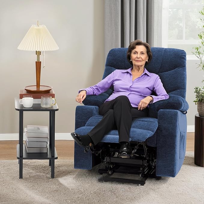 MCombo Power Lift Recliner Chair for Elderly, Electric Lift Chair with Extended Footrest, USB Ports, Cup Holders, Fabric 7281 (Navy Blue, Small)