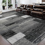 FlyDOIT Modern Geometric Patchwork Area Rug, 4x6 Grey Large Rugs for Living Room, Rockwood Collection Indoor Rugs for Bedroom, Throw Carpet Floor Decor for Entryway Dining Room Office Nursery