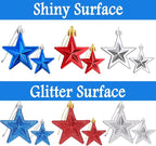 JULMELON 24Pcs Patriotic Christmas Ornaments Red White Blue Ornaments Patriotic Tree Decorations Christmas Tree Decorations for Home Party Decorations