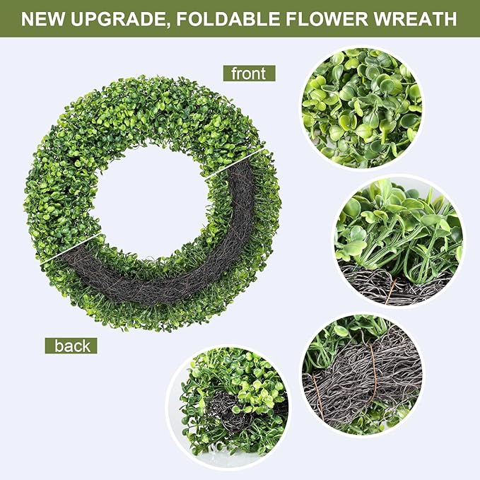 Wreaths, 20" Wreath, Boxwood Wreaths for Front Door, for Spring, Summer, Fall or Winter Wreath,Used for Farmhouse, Room Indoors,Outdoors, corridors, Offices. (Green)