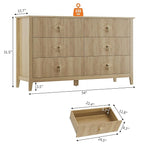 GarveeHome Fluted Dresser for Bedroom, 54 Inch Wide 6-Drawer Wood Dresser, Modern Chest of Drawers, Storage Organizer Cabinet for Living Room, Hallway, Entryway, Natural Oak
