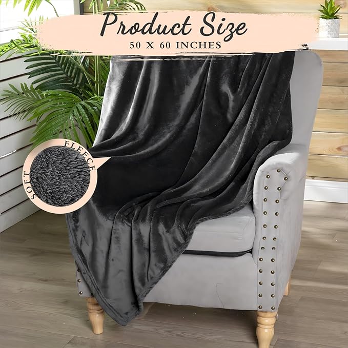 Tinideya 6 Pcs Flannel Fleece Throw Blanket Bulk 50 x 60 Inch Soft Fleece Blanket Warm Throw Blanket Coral Blankets for Couch Sofa Home Wedding Gifts Season (Dark Gray)