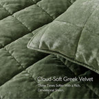 Oversized King Greek Velvet Quilt Set, 3× Softer Luxe Sheen, 100% Cotton Backing, 150GSM Down-Alternative Fill, Extra-Wide 112×106" Hotel-Style Luxury Coverage (1 Quilt + 2 Pillow Shams), Loden Green