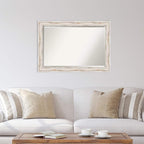 Amanti Art White Wall Mirror 29x41 Alexandria White Wash Rectangle Bathroom Mirror for Wall Decor Living Room, Large Cottage Wood Frame, Hangs Horizonally and Vertically, Bathroom Decor, Beveled Edge