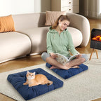 Meditation Floor Cushions Set of 2, Thickened Floor Pillow for Adults, Large Square Pillows Seat Cushion for Tatami Living Room Yoga, Memory Sponge Block Added, 22x22 Inch, Drak Blue