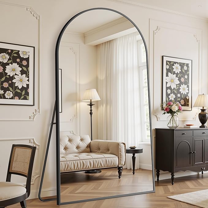 Suidia Arched Full Length Mirror, 86"x46" Floor Mirror Freestanding, Floor Standing Full Body Mirror with Stand for Bedroom, Hanging Leaning Mounted for Living Room Cloakroom, Black