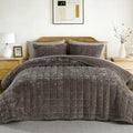 Oversized King Greek Velvet Quilt Set, 3× Softer Luxe Sheen, 100% Cotton Backing, 150GSM Down-Alternative Fill, Extra-Wide 112×106" Hotel-Style Luxury Coverage (1 Quilt + 2 Pillow Shams), Fossil