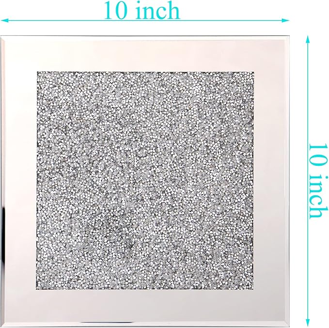 GIMORRTO Glass Mirrored Coaster 2 PC, Crushed Diamond Square Cup Mat 10" Decor on Tabletop for Bar Tools Dining Table
